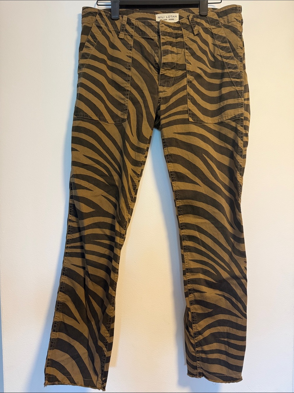 Nili Lotan Brown & Black Zebra-Print  Jenna Straight-Leg Pants